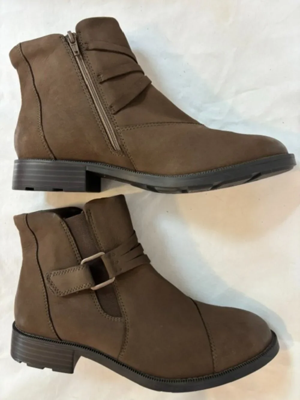 Clarks Women's Adalynn Faye Ankle Boots w/Buckle & Strap in Mushroom Size 10W